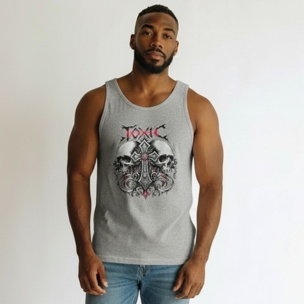 Brisco Brands Toxic Skulls Cross Graphic Tank Top Mens Large Gray KP200A-B19B23A